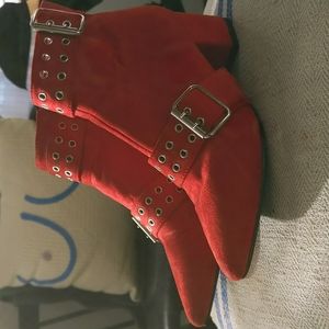 Red suede ankle boots